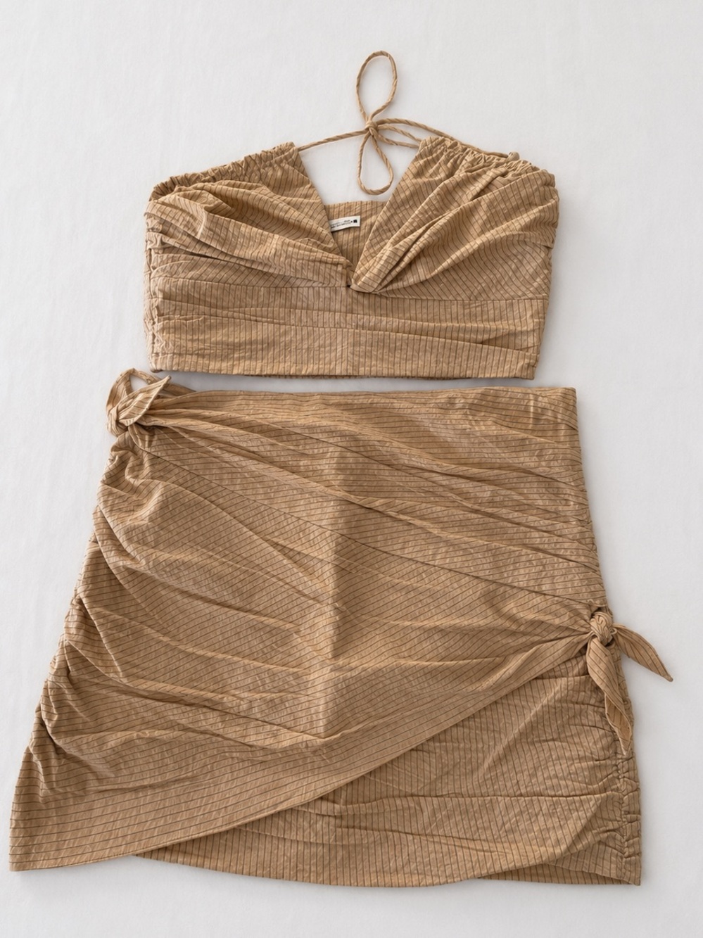 NEW! Zara Tan Ribbed Two-Piece Skirt Set